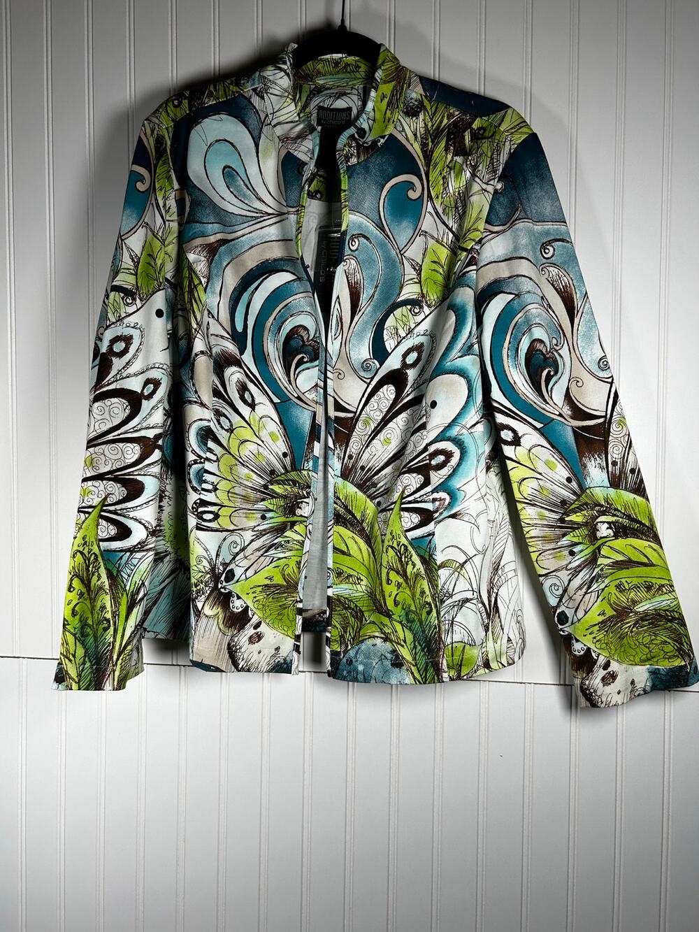 Additions by Chico's Peacock Print Hook Closure blazer Jacket Chico’s Sz 2 US 12